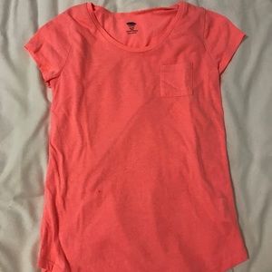 neon coral pocket tee